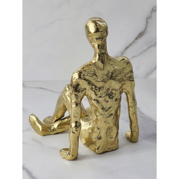 MCM Sitting Man Figurine Sculpture 7 1/4" Gold Finished Art Home Decor Accent - Picture 7 of 13